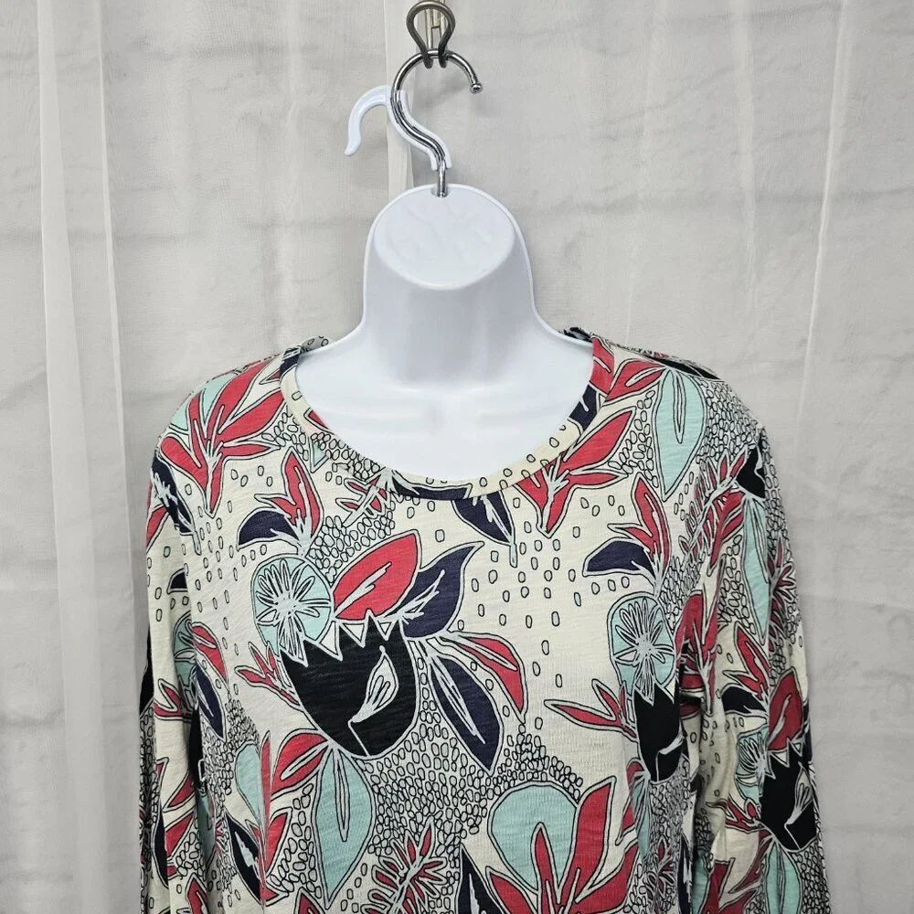 Stateside Blue Red Long Sleeve Tee Shirt Floral Artsy Boho XL - Picture 2 of 10